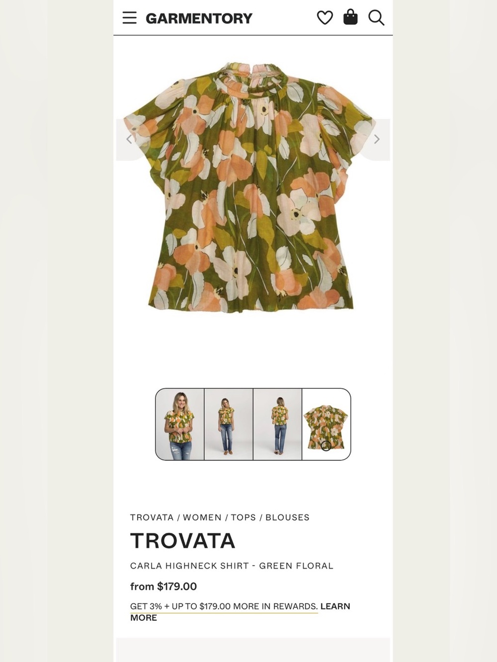 Trovata Birds of Paradise Carla Highneck Shirt Green Floral size XS - Picture 3 of 14